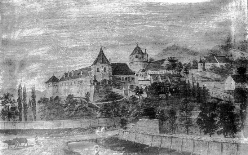 Festmény a keresdi kastélyról a XIX. század elején (eredeti egykor a kastélyban), Gerecze Péter-hagyaték, 1890-es évek vége (MÉM MDK, Fotótár, ltsz. 3178P)