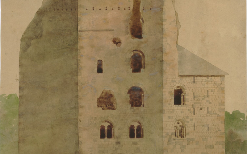 Visegrád, Salamon-torony, akvarell, Lux Kálmán, év nélkül, ltsz. 3511 MÉM MDK Tervtár. 