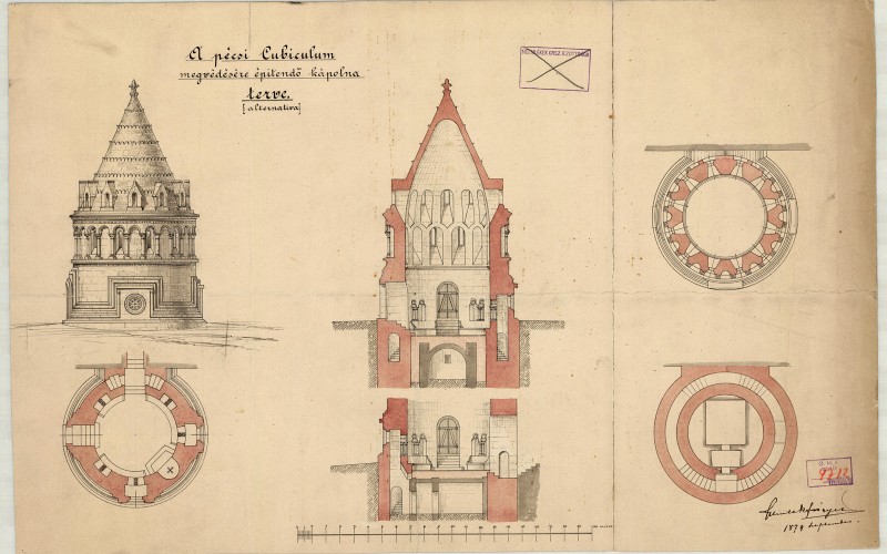 Schulek Frigyes: A pécsi Péter–Pál-sírkamra fölé építendő kápolna terve, 1879 (Tervtár, ltsz. R 4712)