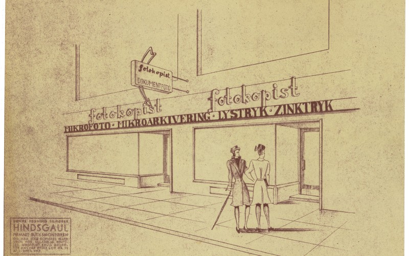 Snopper Tibor üzletportál-terve a koppenhágai Hindsgaul építészirodából. Fénymásolat, 1946-1947.