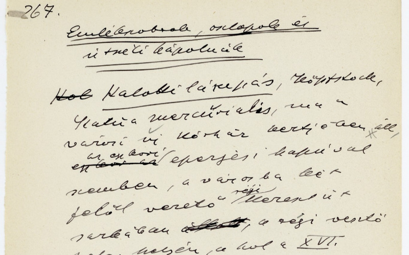 Emlékszobrok, oszlopok és útmenti kápolnák c. fejezet első oldala In Divald Kornél: Magyarország műemlékeinek leíró lajstroma. Első kötet. Sáros vármegye műemlékei. Budapest, 1918. Kézirat. MÉM MDK Tudományos Irattár Lymbus, ltsz. K 1625/2