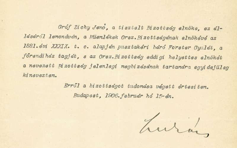 Forster Gyula elnöki kinevezése. MÉM MDK, Tudományos Irattár, MOB iratok 1906/66