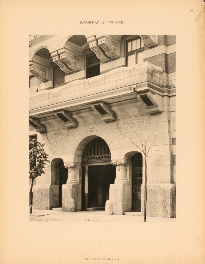 Budapest (VIII. ker.), Népszínház u. 22. (Kiss József u. 21.) – Vidor Emil építész, 1906–1907. Főbejárat, A Kőbányai Polgári Serfőző R.T. városi irodája