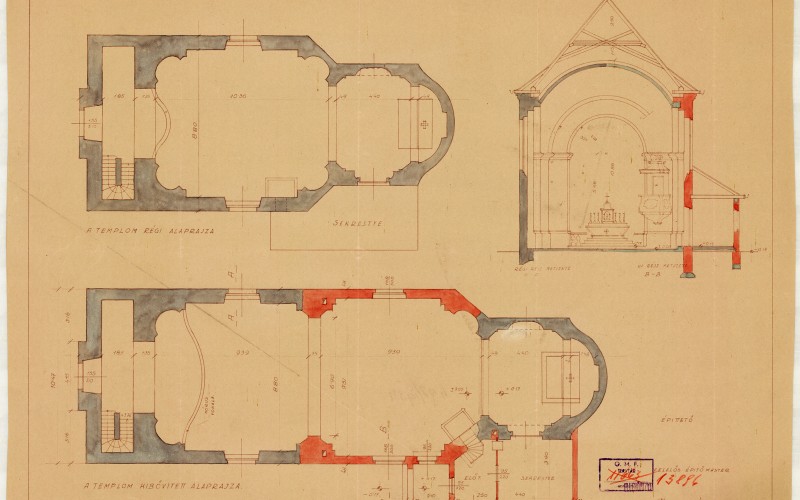 Dunapataji római katolikus templom bővítésének terve. Möller Károly, 1934. MÉM MDK Tervtár, R13896