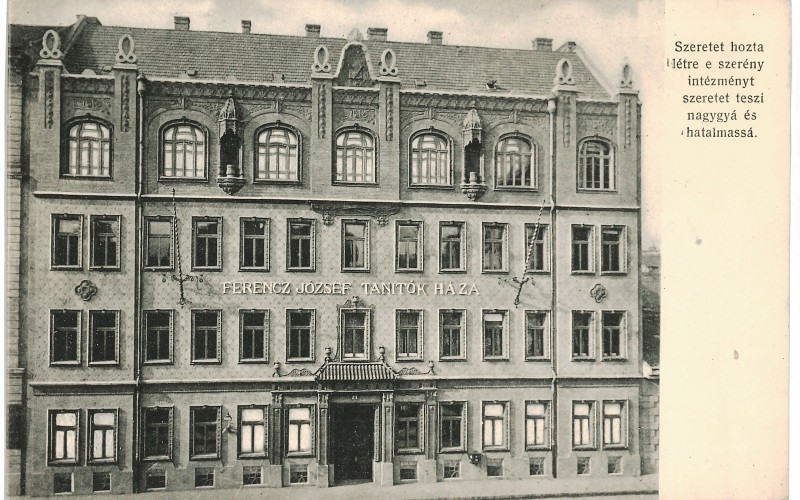 A Ferenc József Tanítók Háza a Szentkirályi utca 47. szám alatt állt egykor. Baumgarten Sándor és Herczegh Zsigmond, 1901–1903.