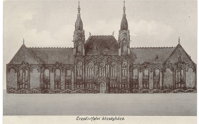 Az erzsébetfalvai, ma pesterzsébeti községháza homlokzati terve. Hegedűs Ármin, Böhm Henrik, 1905