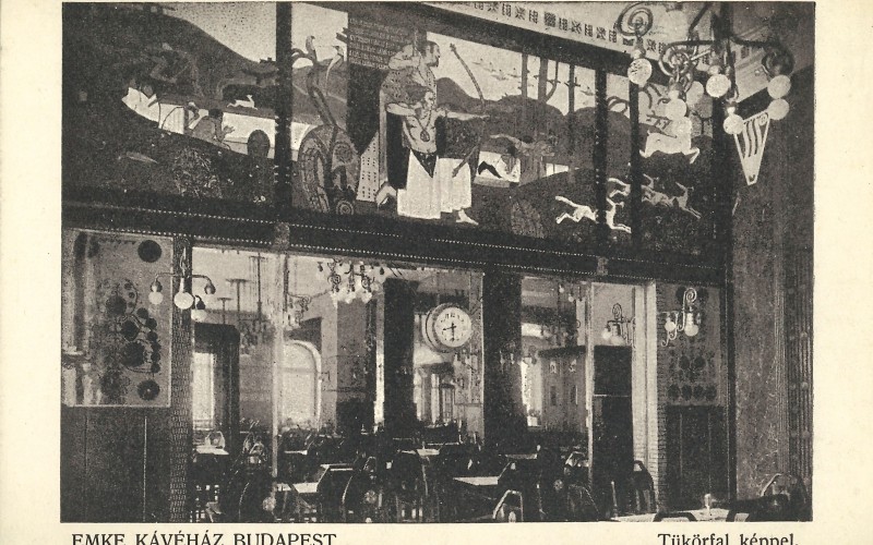 Erzsébet körút 2. Tükörfal képpel az EMKE kávéház enteriőrjében. Rainer Károly és Skutetzky Sándor, 1911–1912