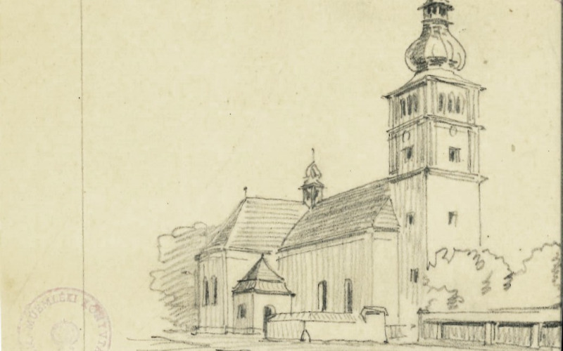 A liszkófalui római katolikus templom tervezett átépítésének tömegvázlata, Schulek János, 1913. Tudományos Irattár, Lymbus K 702/3. 