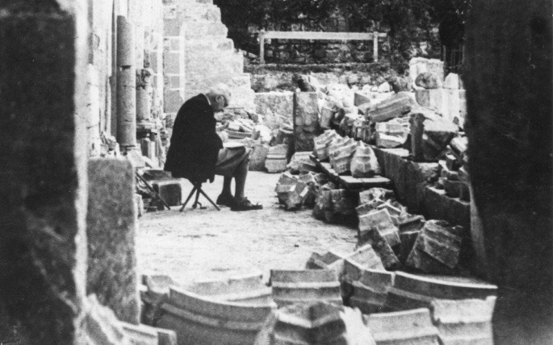 Schulek János a feltárt visegrádi királyi palota helyreállításánál, Tudományos Irattár, Lymbus K 1899. 