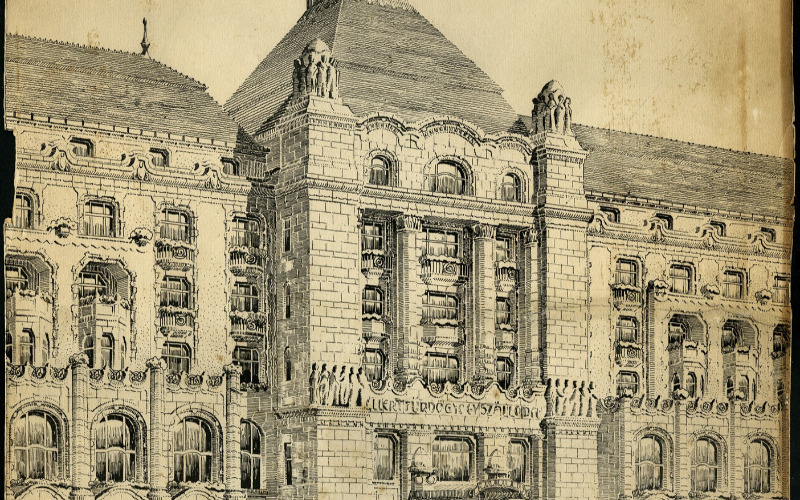 A Gellért Szálló és Fürdő főhomlokzatának részletrajza, 1913. MÉM MDK Múzeumi Osztály, ltsz. 70.016.46
