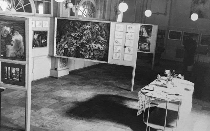 Jánossy sokalakos festménye egy Koppenhágában, 1946. március 6–16. között rendezett kiállításon. BME OMIKK Levéltár, Korompay-hagyaték 