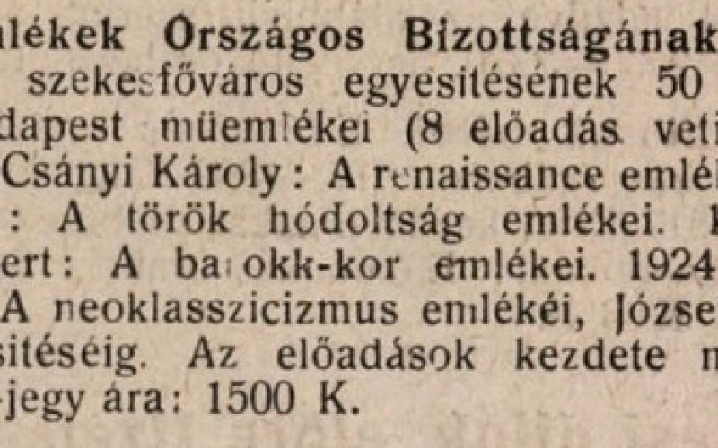 Hirdetés az előadássorozatról. In: Építő Ipar, 1924. jan. 1. 3. (MÉM MDK Könyvtár jelzete: 4194)