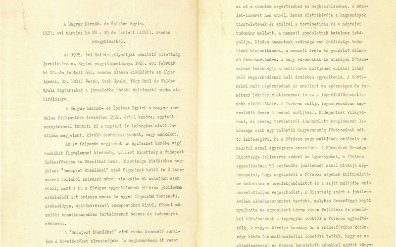 A Magyar Mérnök- és Építész Egylet aranyérmét igazoló okirat (MÉM MDK, Tudományos Irattár, MOB Iratok 1925/107)
