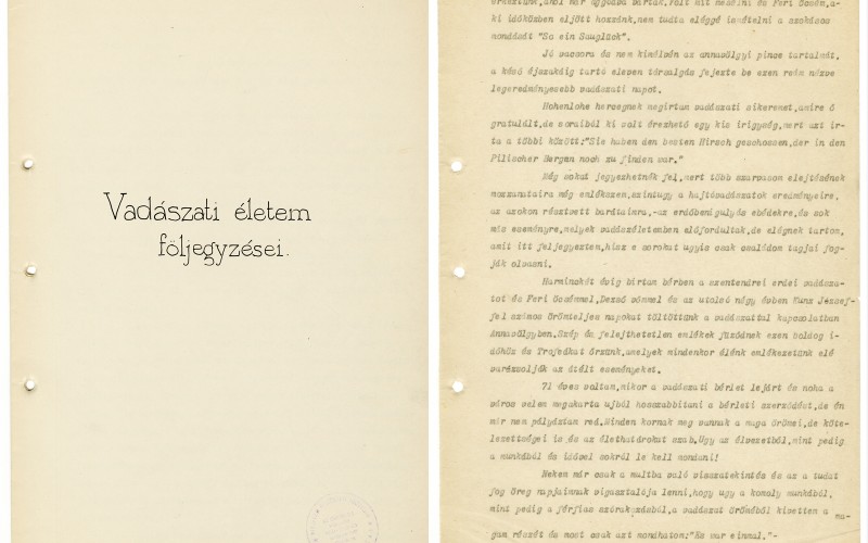 Hauszmann Alajos: Vadászati életem följegyzései, részlet. MÉM MDK Múzeumi Osztály, ltsz. 69.17.1.