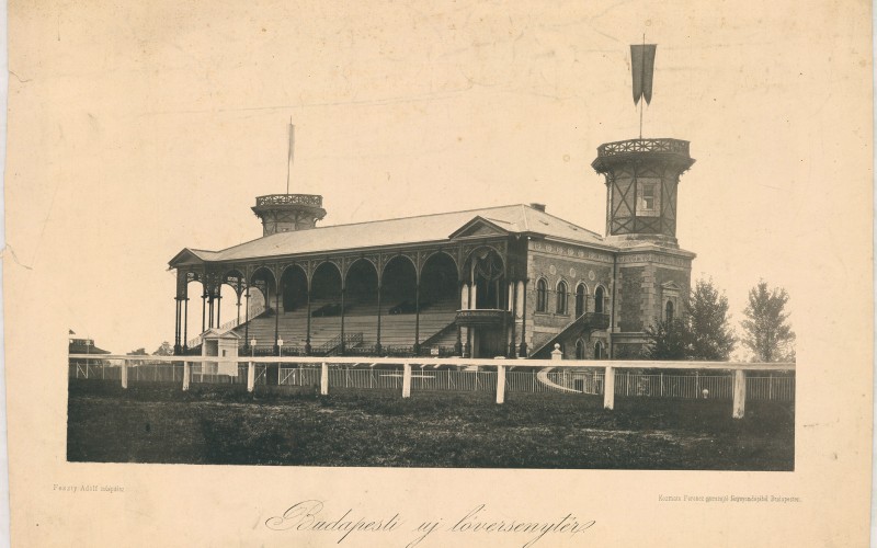 A Feszty Adolf által tervezett, 1878-ban épült budapesti új lóversenytér, amely a Népstadion, illetve a mai Puskás Aréna helyén állt. MÉM MDK Múzeumi Osztály, ltsz. 2001.3.14.