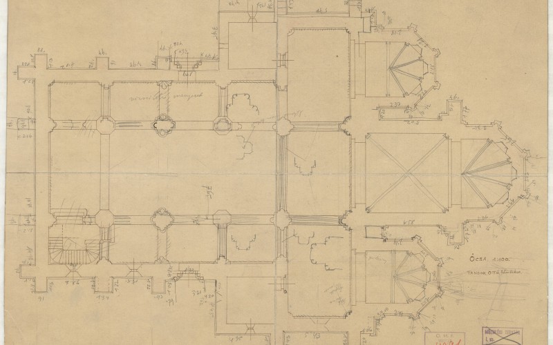 Ócsa, ref. v. premontrei prépostsági templom, alaprajz. Tandor Ottó, 1895. MÉM MDK, Tervtár ltsz. R 4091