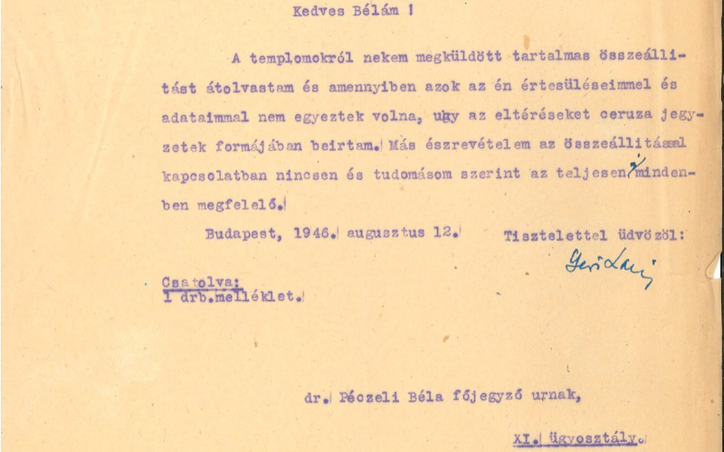 Gerő László levele Péczely Bélának, 1946, MÉM MDK Tudományos Irattár, ltsz. Lymbus K 1986