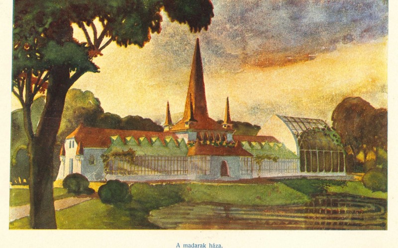 Madárház, Budapest Főváros Állat-és Növénykertje. Tervezte: Kós Károly és Zrumeczky Dezső. 1908-1910. In: Lendl Adolf: Az új állatkert. Magyar Építőművészet VII/6. 1909.