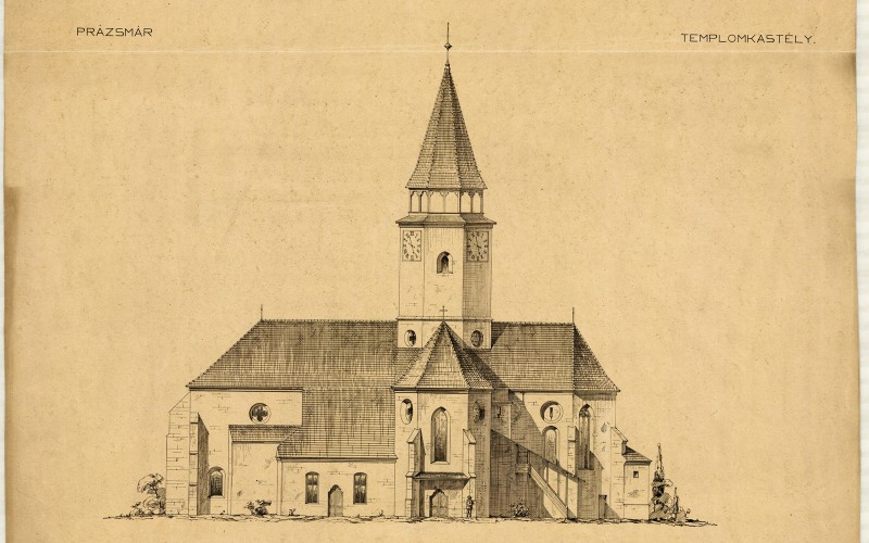 Prázsmár, templomkastély. Rajz: Csányi Károly, 1895. MÉM MDK Tervtár, ltsz K. 7374 