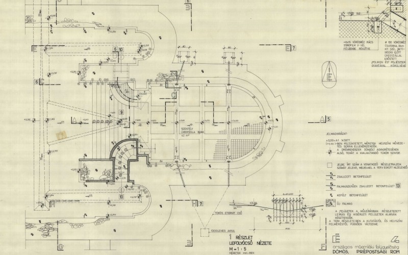 Helyreállítási terv I. ütem: a szentély alaprajza, 1:50. Nándori Klára, 1976. MÉM MDK Tervtár, ltsz. R 86720