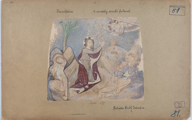 Gecalfalva, evangélikus templom, Krisztus az Olajfák hegyén, 1894. (MÉM MDK, Tervtár, ltsz. FM 180)