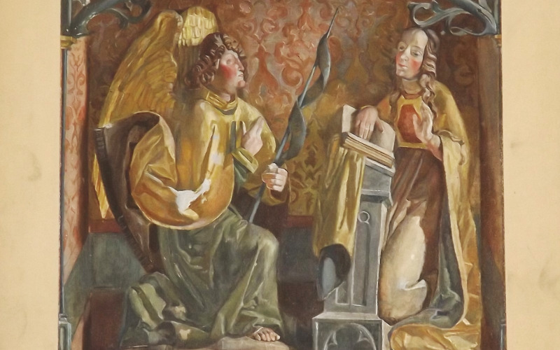 Hizsnyó, római katolikus templom, Angyali üdvözlet – szárnyasoltár, 1902. (MÉM MDK, Tervtár, ltsz. FM 318)