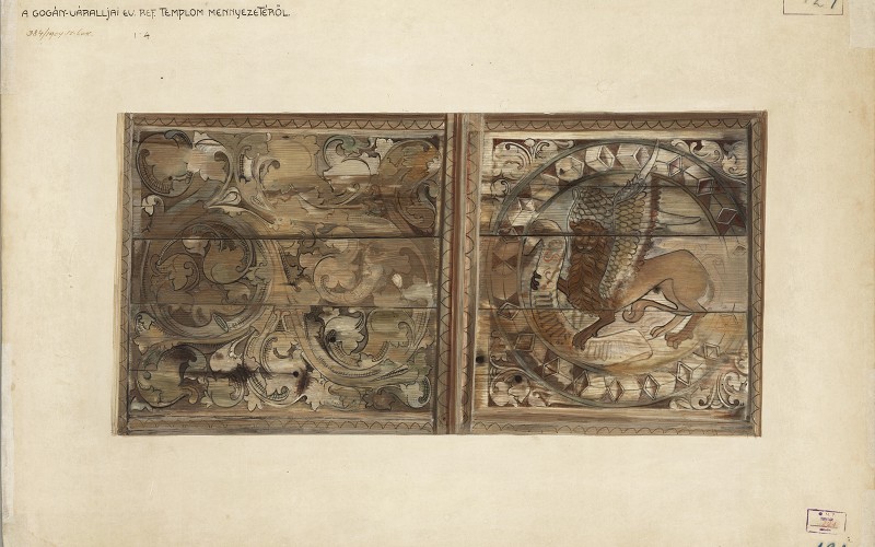 Gógánváralja, református templom, kazettás famennyezet (ma: Szépművészeti Múzeum, Budapest), 1904. (MÉM MDK, Tervtár, ltsz. FM 221)