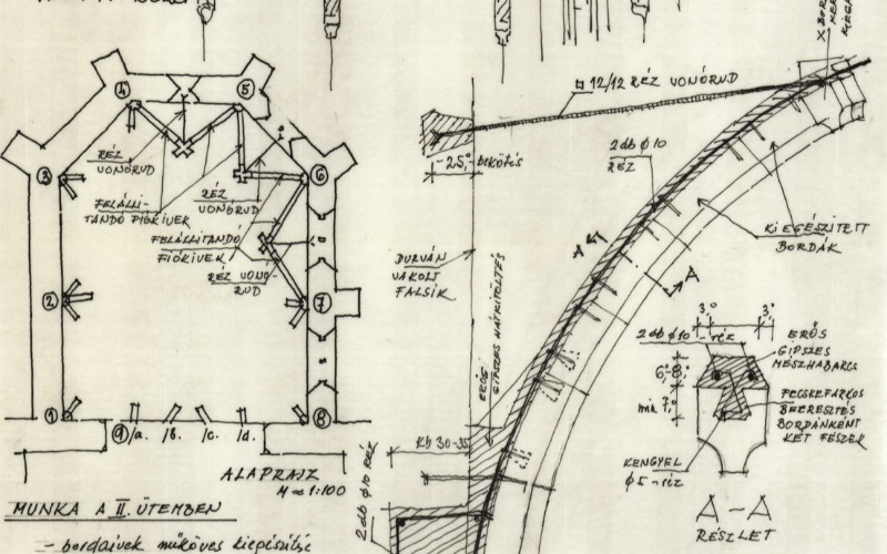 Nagyszekeresi református templom részleges szentélyboltozati rekonstrukciójához 1985 MÉM MDK Tervtár ltsz. R 59825/2