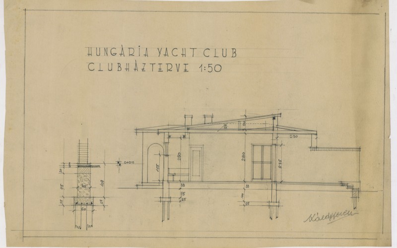 Hungária Yacht Club clubházterve Balatonfüreden, metszet, 1934. MÉM MDK Múzeumi Osztály
