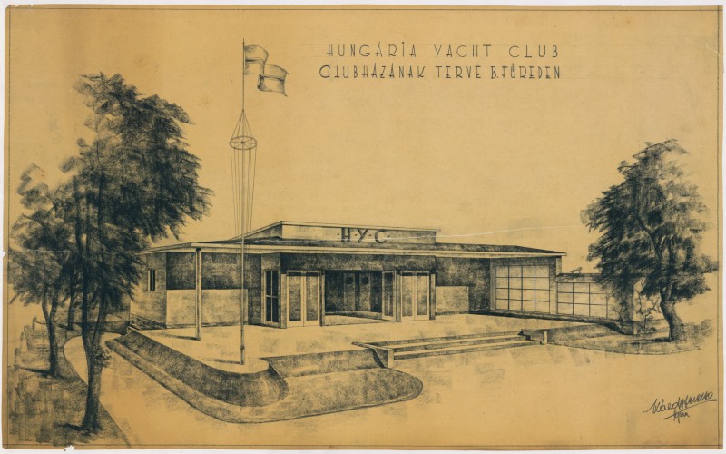 Hungária Yacht Club clubházterve Balatonfüreden, látványterv, 1934. MÉM MDK Múzeumi Osztály